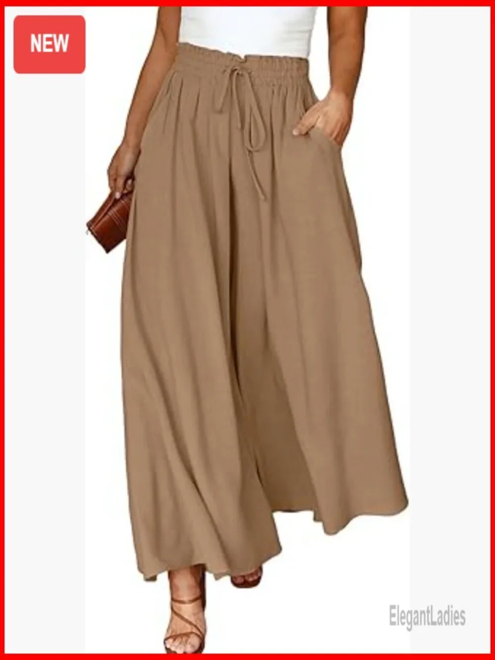 Plus Size Wide Leg Palazzo Pants Elastic High Waist with Pockets